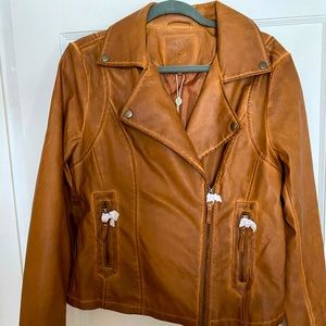Brand new Max Studio Classic Faux Leather Jacket - Cognac. Size L.